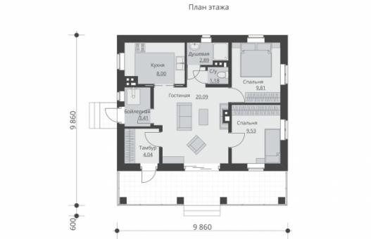 Проект одноэтажного дома с террасой и чердаком