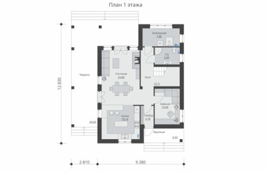 Одноэтажный жилой дом с мансардой, террасой и балконом